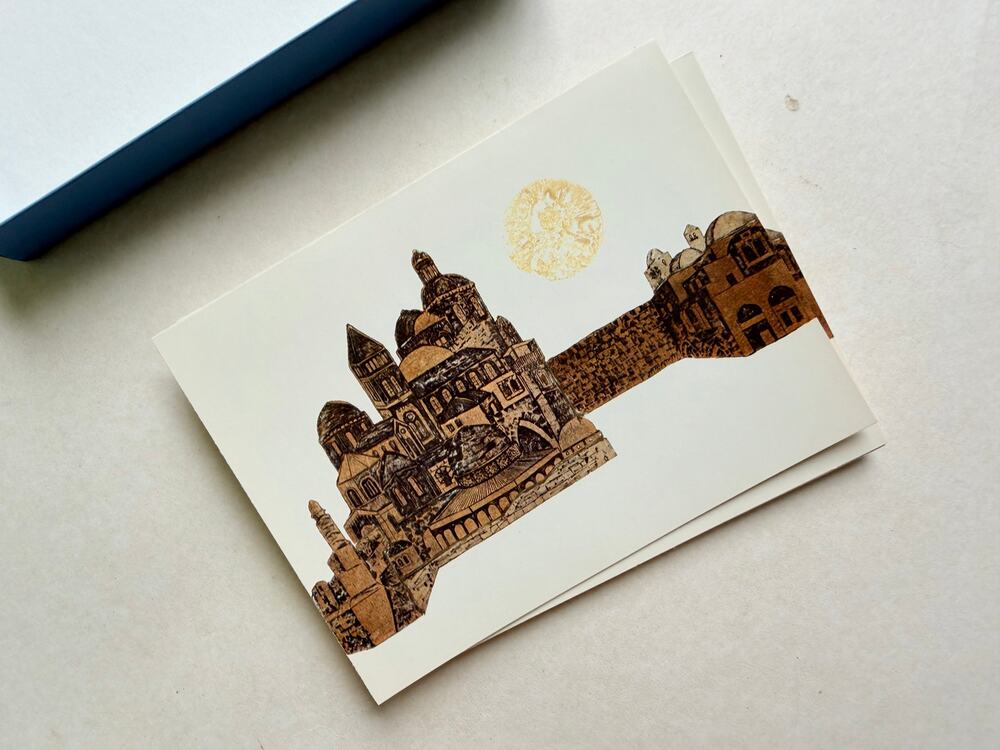 Vintage Boxed Jerusalem Old City Illustrated Notecards Gold Moon Middle East Art